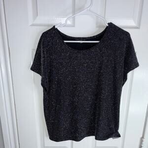 Simply Styled by Sears Black Silver Glitter Round Neck Short Sleeve Top